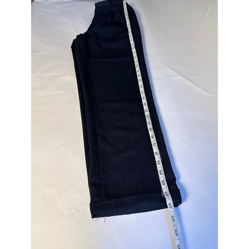 Pierre Cardin Mens Pleated Pinstripe‎ Trousers Black Charcoal Cuffed Size 14 27W